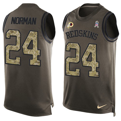 Men's Limited Josh Norman Nike Jersey Green - #24 Salute to Service Tank Top NFL Washington Redskins